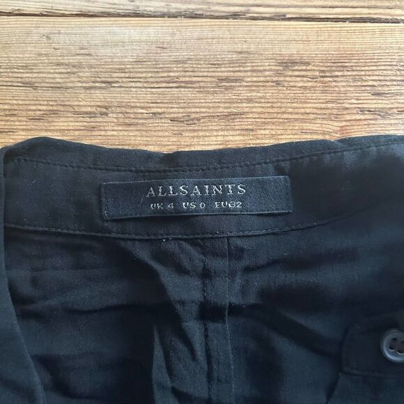 AllSaints US 0 / UK 4 Black Cheyne‎ Shirt Blouse Button Front - Picture 4 of 9